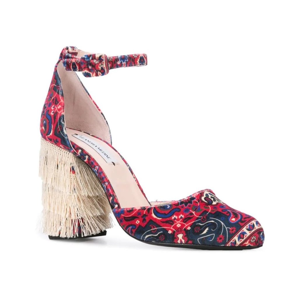 Leandra Medine Red Leather Fringe Pumps, Brand New